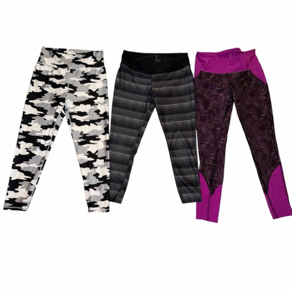 Kyodan & Mondetta Women's Leggings Trio in Black, Gray, White & Purple Size Larg